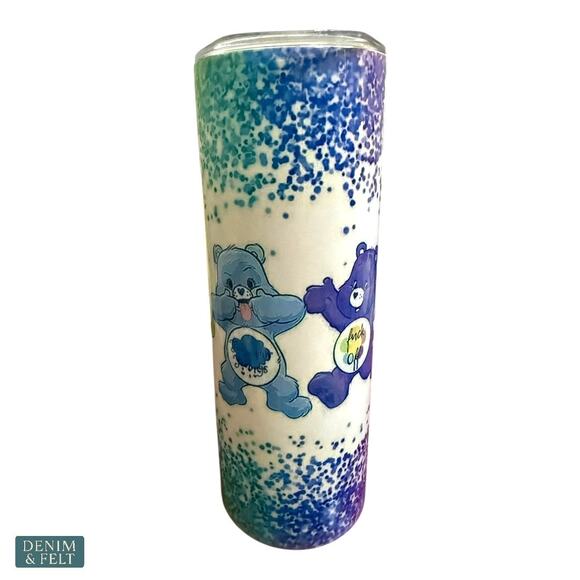 Swear Bear Glitter Care Bear 20oz Skinny Stainless Steel Insulated Tumbler NEW - Picture 3 of 10